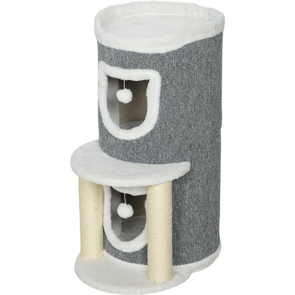 Pawhut Arbre Griffoir Pour Chats Arbre Pour Chats 76 Cm Avec Lit 2 Cavernes Poteaux En Sisal Tapis Balles De Jeu Gris-image
