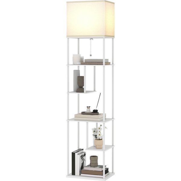 Homcom Lampadaire Avec éTagèRes TempéRatures De Couleur RéGlables 3000K-6500K TéLéCommande Ampoule E27 Blanc-image