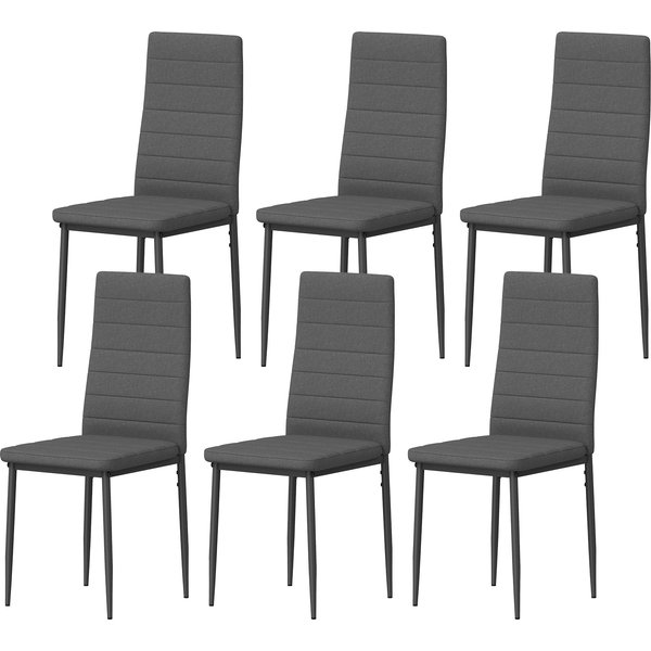 Homcom Pack De 6 Chaises De Salle à Manger Modernes RembourréEs En Lin SynthéTique Avec Dossier Haut Et Pieds En MéTal 41X50X97 Cm Gris-image