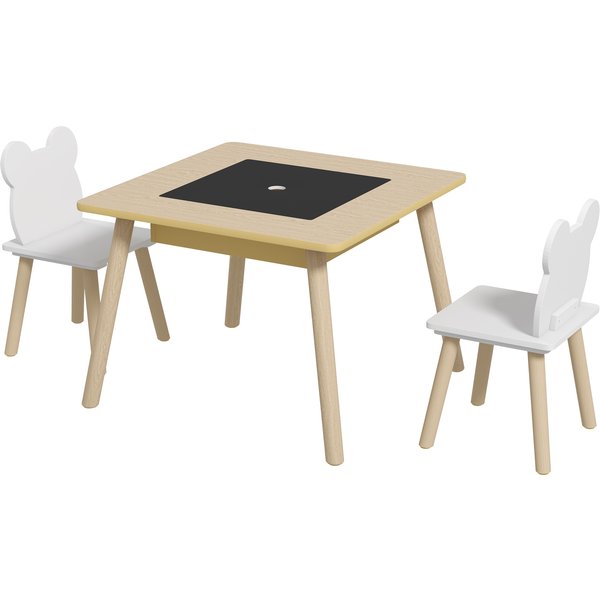 Aiyaplay Table Pour Enfants Avec 2 Chaises, Ensemble SièGes Pour Enfants Avec Rangement Dossier En Forme D'ours Pour Enfants De 3-6 Ans, Bois Naturel-image