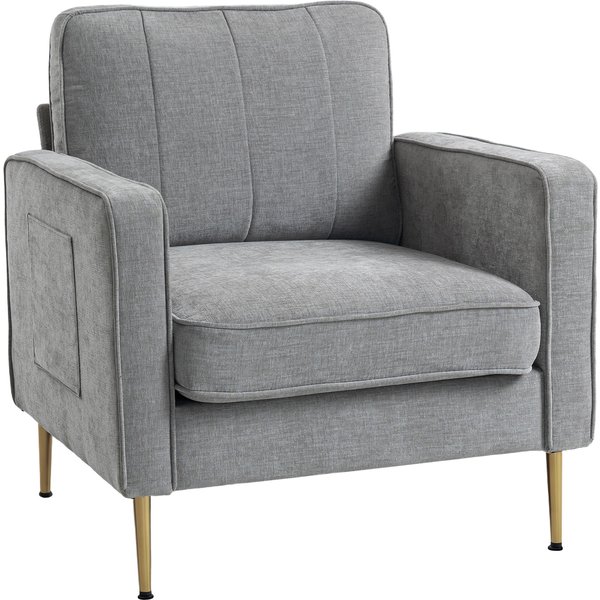 HOMCOM 1-Sitzer-Sofa mit goldfarbenen Stahlbeinen, hoher Komfort, Seitentaschen, für Wohnzimmer, Büro, Schlafzimmer, grau Aosom