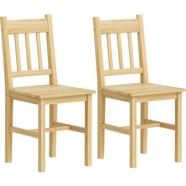 HOMCOM 2er-Set Esszimmerstühle aus massivem Kiefernholz, Küchenstühle mit Lattenlehne, breiter Sitz, für Esszimmer, Naturholz Aosom