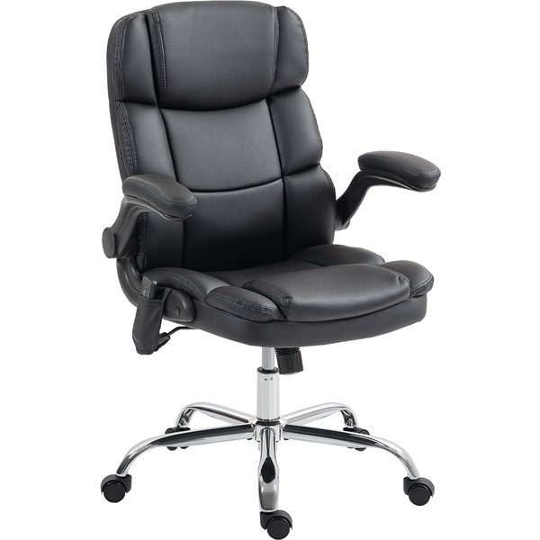 HOMCOM Massagestuhl fürs Büro, 4-Punkt-Vibration mit Schaukel- und Heizfunktion, Bürostuhl aus PU-Leder mit klappbaren Armlehnen, höhenverstellbar, Schwarz Aosom