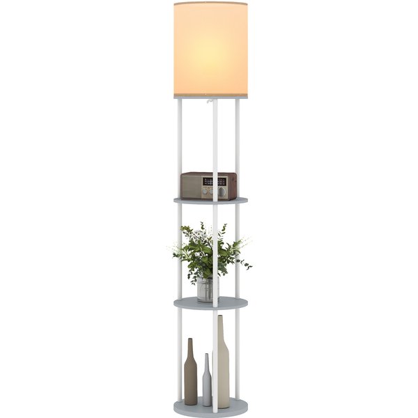 Homcom Lampe Sur Pied Avec éTagèRes, 3 TempéRatures De Couleur, TéLéCommande Pour Salon Chambre Bureau Gris-image