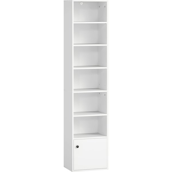 HOMCOM 7-stufiges Bücherregal, Bücherregal mit verstellbaren Regalböden und Tür, modernes Regal, 40x30x180 cm, für Wohnzimmer, Schlafzimmer, Arbeitszimmer, Büro, Weiß Aosom