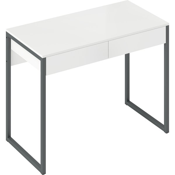 HOMCOM Schreibtisch mit 2 Schubladen, 100x50x75 cm, Computertisch, Stahlgestell, für Zuhause, Büro, kleine Räume, Hochglanzweiß Aosom
