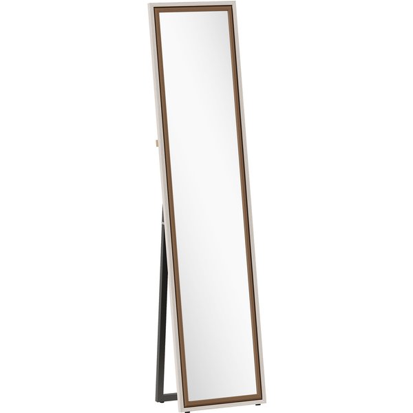 HOMCOM Ganzkörperspiegel 157x37 cm, großer Wandspiegel mit bicolor Rahmen, freistehend, geneigt oder hängend, für Wohnzimmer, Schlafzimmer, Flur, Diele, Weiß und Dunkelbraun Aosom