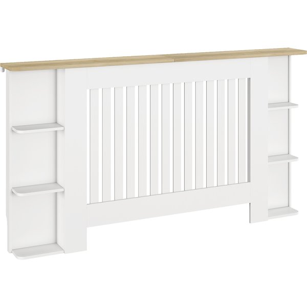 HOMCOM Heizkörperverkleidung mit Ablagen, MDF-Heizkörperverkleidung, Abdeckung für Heizkörper, Modernes Lamellen-Design, für Wohnzimmer, Schlafzimmer, 152x19x83 cm, Weiß Aosom