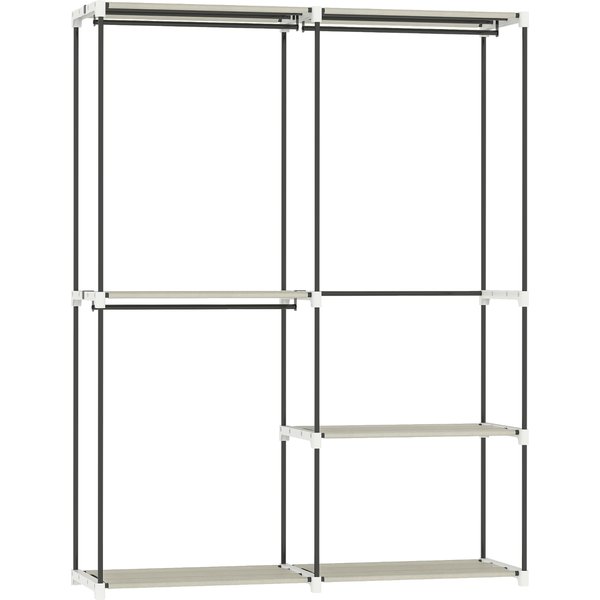 HOMCOM Kleiderschrank, Garderobe, 142x43x185 cm, offener Schrank mit 4 Vliesstoff-Regalen, 3 Kleiderstangen, Metallgestell, für Schlafzimmer, Wohnzimmer, Ankleide, Creme Aosom