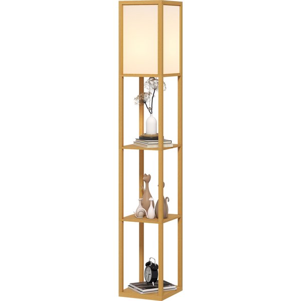 Homcom Lampadaire Avec éTagèRes De Rangement Douille E27 Pour Salon Chambre Bureau Naturel-image