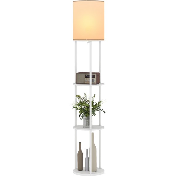 Homcom Lampadaire Avec éTagèRes 3 TempéRatures De Couleur TéLéCommande Pour Salon Chambre Bureau Blanc-image