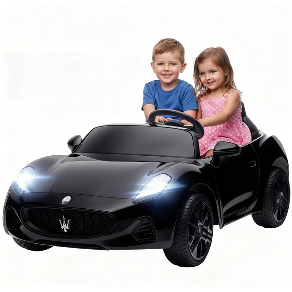 Aiyaplay Voiture éLectrique Maserati Pour Enfants, 2 Places, Fonctionnement Sur Batterie 12V, TéLéCommande, Feux Led, Fonction Musique, Noir-image