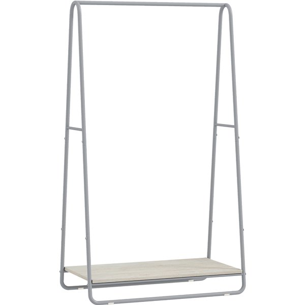 HOMCOM 3-in-1 Garderobe mit Schuhregal, Flurgarderobe mit Schuhablage, obere und seitliche Stangen, Metallgestell für Eingangsbereich, Schlafzimmer, Wohnzimmer, Natur und Grau Aosom