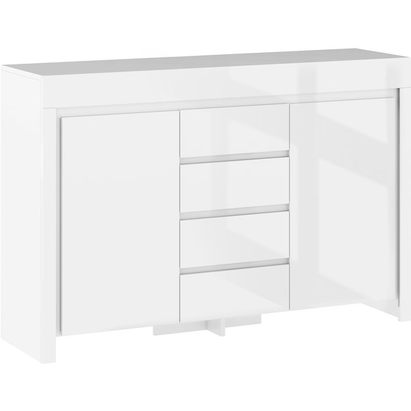 HOMCOM Sideboard Wohnzimmer, Aufbewahrungsmöbel mit LED-Beleuchtung 4 Schubladen Soft-Close-Türen und verstellbaren Regalen, moderner Stil, Sideboard Esszimmer und Küche, 120 x 34 x 80 cm, hochglanzweiß Aosom