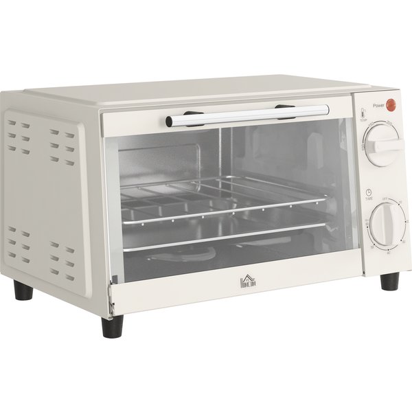 HOMCOM Mini Oven, 9L Countertop Electric Grill, Toaster Oven with Adjustable Temperature, Timer, Baking Tray and Wire Rack, 750W, Cream Aosom UK