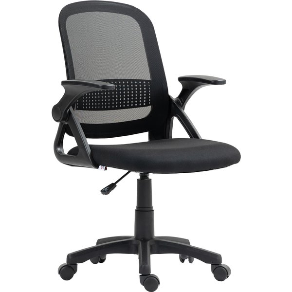 Homcom Fauteuil En Maille Respirante, Fauteuil Tournant Ergonomique Avec Accoudoirs Rabattables Et Soutien Lombaire, Noir-image
