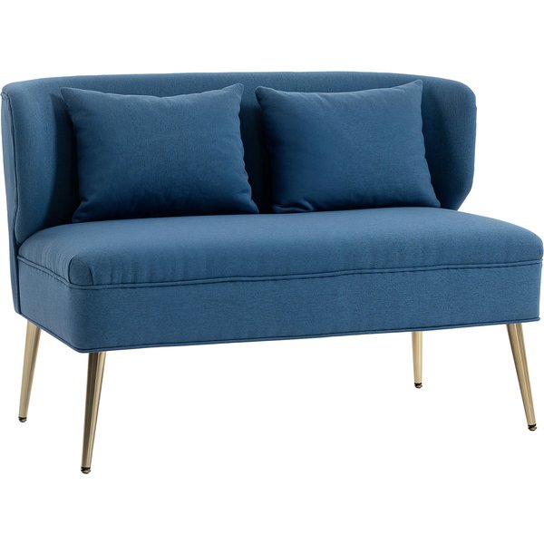HOMCOM 2 Seater Sofa, Linen-look Fabric Small Sofa with Wing Back, Thick Seat, Metal Legs, Dark Blue