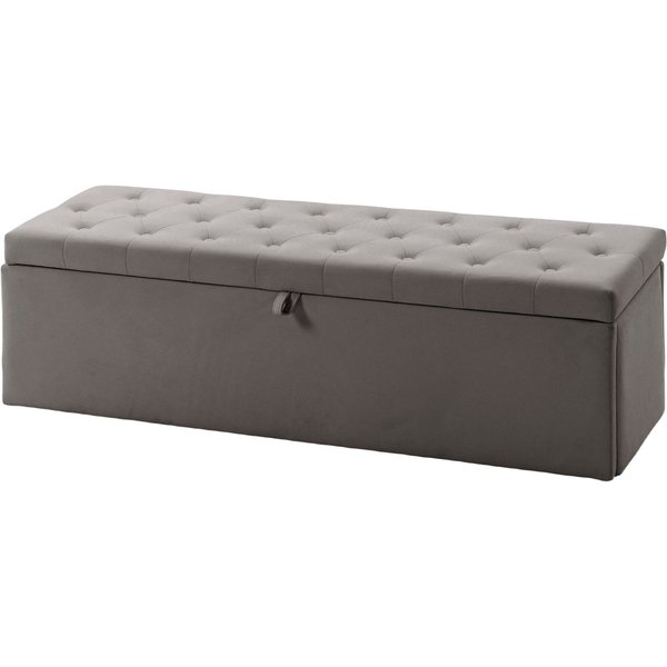 Homcom Pouf De Rangement, Banc De Rangement 141L 137X41X42 Cm RevêTement En Velours Coffre De Rangement Charge 240 Kg Gris-image