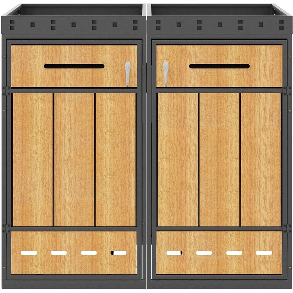 Doppel-Mülltonnenbox, 2‑fach Abfalltrennsystem, 132x80x124 cm, Grau+Naturfarbe