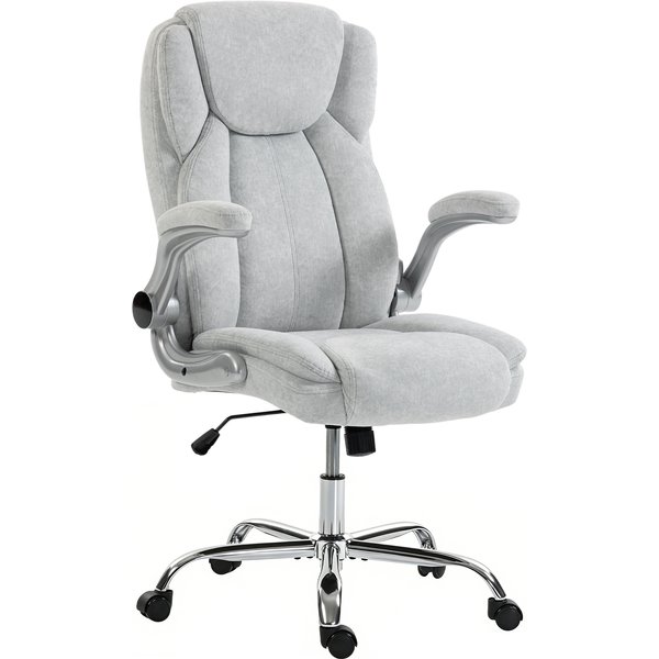 Homcom Fauteuil Ergonomique, Dossier Haut Velours Imprimé, Accoudoirs Rabattables, Blanc CrèMe-image