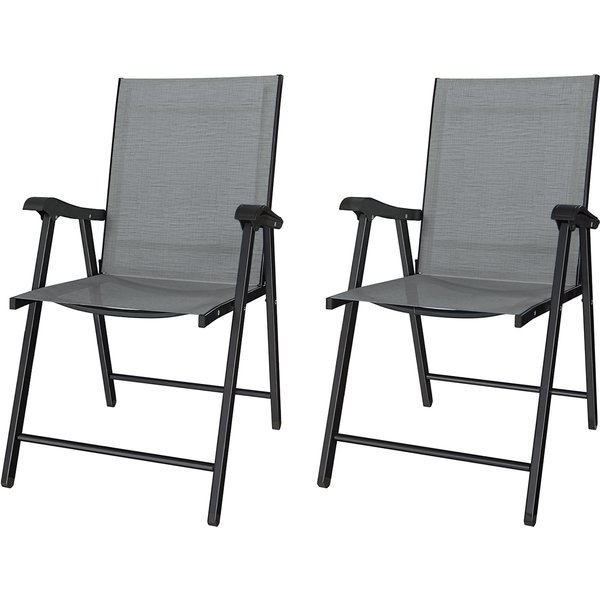 Outsunny Set De 2 Chaises Pliantes Avec Dossier Haut Et Accoudoirs, Gris Clair-image