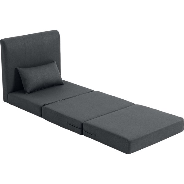 Homcom Fauteuil-Lit 2-En-1 Canapé-Lit Pliant à Texture Lin, Lit D'appoint Rembourré Chaise Pliante, Gris Foncé-image