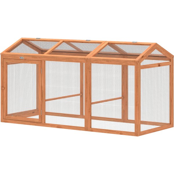 Pawhut Poulailler Enclos ExtéRieur Avec Perchoir Et Double Portes, En Bois Et MéTal, Pour 4 Poules, 156 X 70,5 X 84 Cm Orange-image