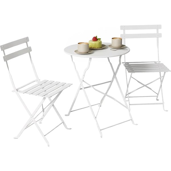 Outsunny Ensemble Bistrot ExtéRieur Pliant Avec Table Et 2 Chaises, Blanc-image