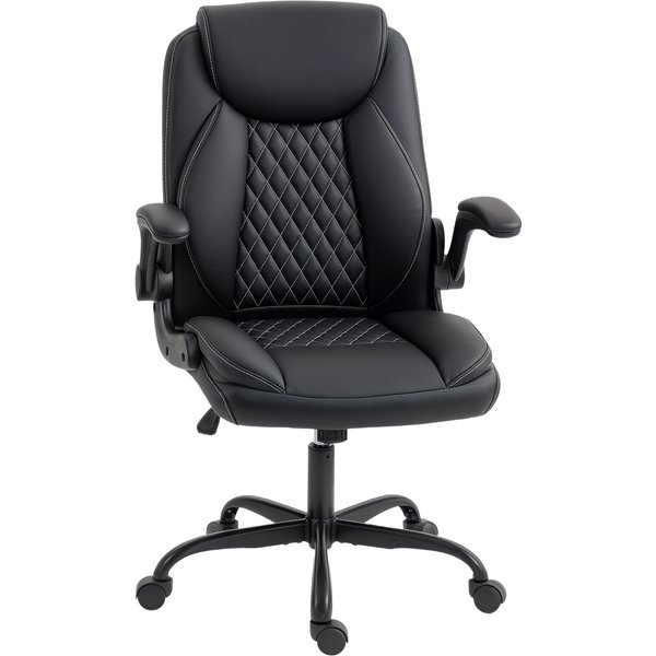 HOMCOM Bürostuhl mit hochklappbaren Armlehnen, ergonomisch, höhenverstellbar, Wippfunktion, breite gepolsterte Sitzfläche, 360°-Drehung, belastbar bis 120 kg, schwarz Aosom