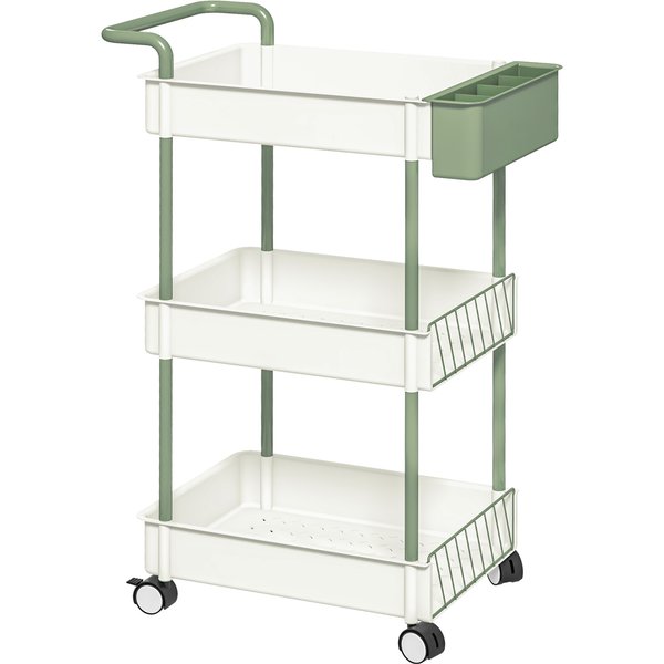 Homcom Desserte Chariot De Rangement En Acier à Roulettes Avec 3 Niveaux, 1 Boite Amovible, PoignéEs Dim. 50L X 29,4L X 77H Cm-image