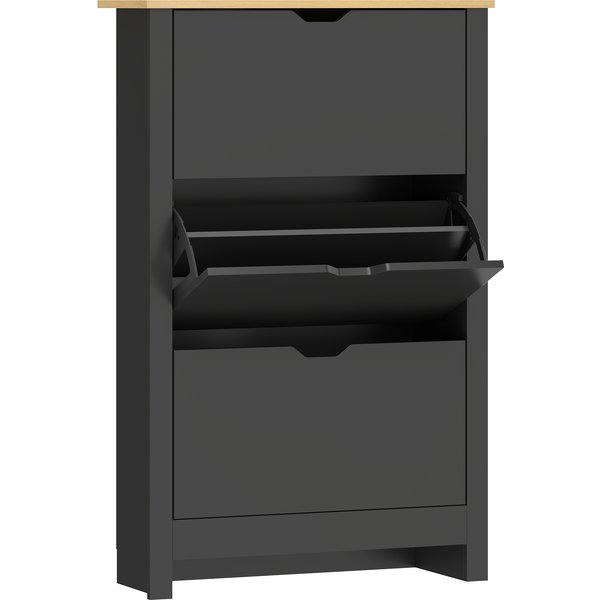 HOMCOM Schuhschrank für 18 Paar, schmaler Schuhschrank mit 3 Klappfächern und verstellbaren Einlegeböden, moderner Stil, für Flur, Eingangsbereich, 72 x 26 x 112 cm, schwarz und Naturholz Aosom