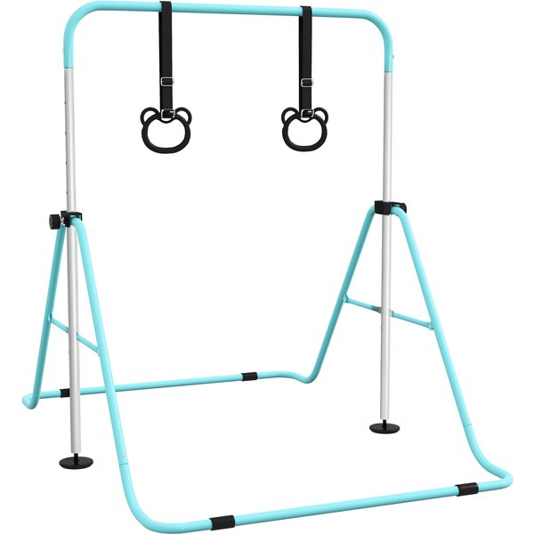 HOMCOM Kinder-Turnstange, horizontale Stange, klappbares, höhenverstellbares Turngerät 88-128 cm mit Turnringen, cyan Aosom