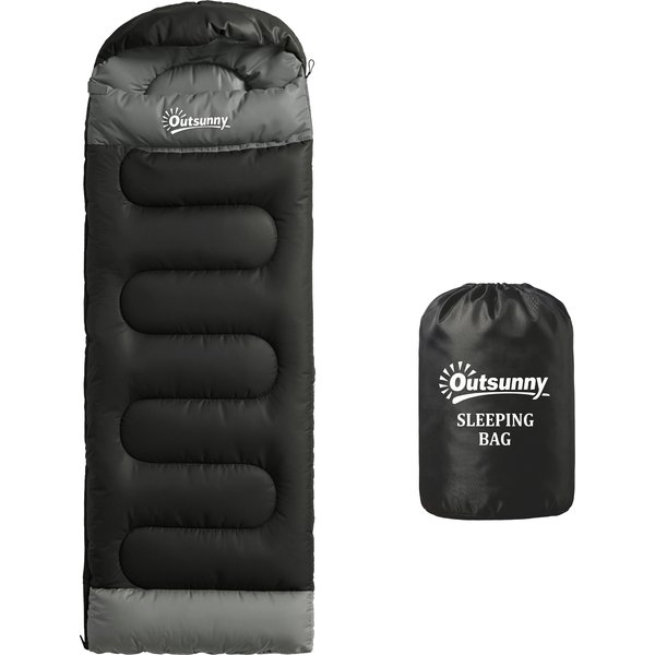 Outsunny Schlafsack für Erwachsene, leicht und kompakt, für 3 Jahreszeiten, wasserdicht, rechteckiger faltbarer tragbarer Schlafsack, kleines Packmaß, zum Camping, Wandern, Outdoor-Reisen, Schwarz Aosom