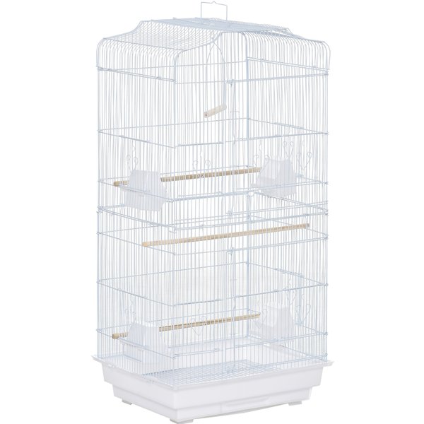 PawHut Large Metal Bird Cage with Perches, Food Bowls, Swing, for Budgies, Parakeets, White | Aosom Ireland