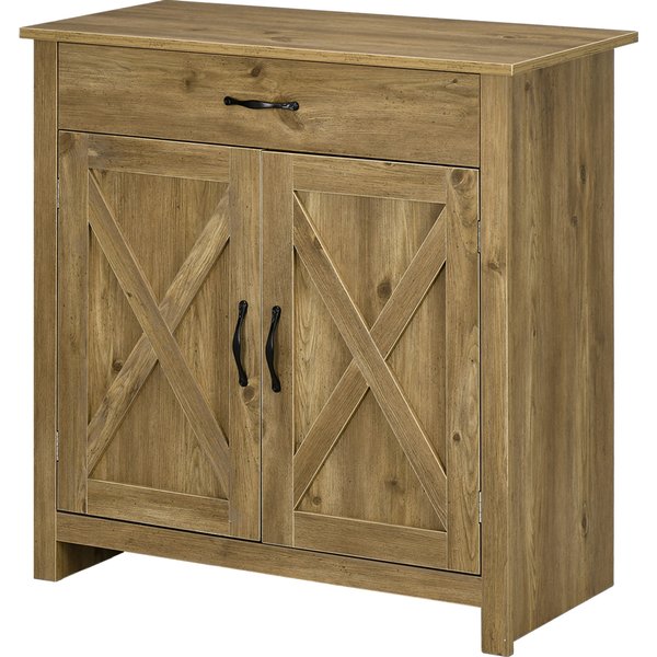 HOMCOM Küchenschrank, 2-türig mit verstellbaren Einlegeböden und Schublade, Landhausstil, Buffet/Sideboard für Wohnzimmer und Esszimmer, 80x39.7x80cm, Holzoptik Aosom