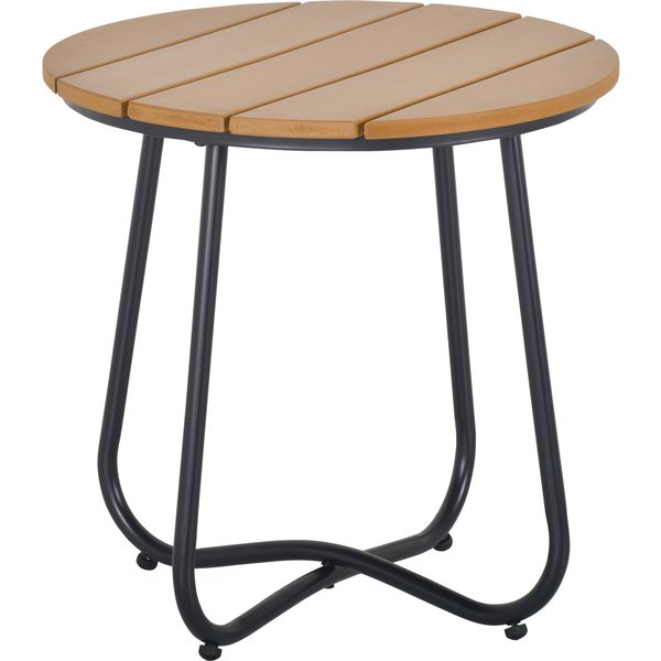 Outsunny Round Outdoor Side Table Adjustable Leg Pads Garden Table 49 x 49 x 48 cm Natural Wood & Black | Aosom Ireland