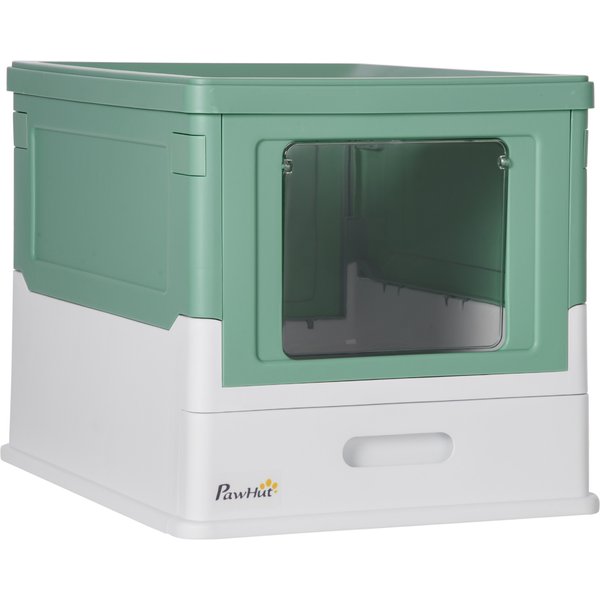 PawHut Hooded Cat Litter Box, Portable Pet Toilet, with Scoop, Front Entry - Green | Aosom Ireland