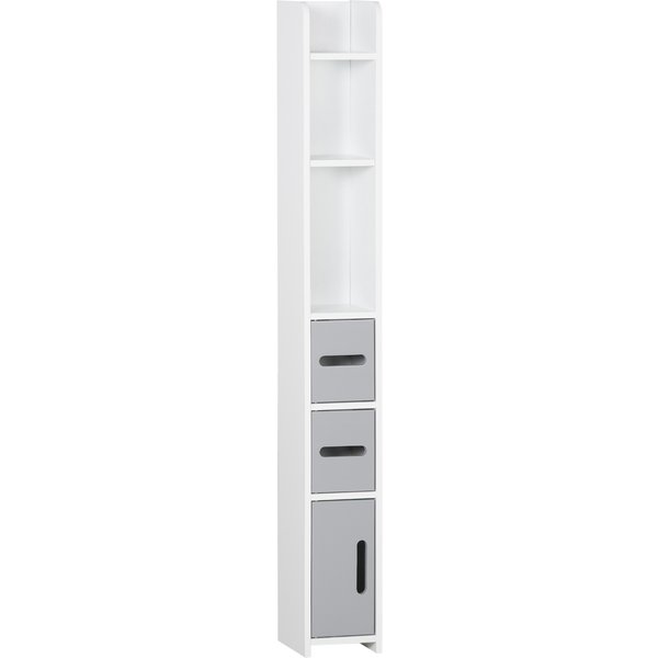 kleankin Modern Bathroom Storage Cabinet, Freestanding Tall Bathroom Cabinet with Open Shelves and 3 Cupboards with Door, for Bedroom Hallway, Grey | Aosom Ireland