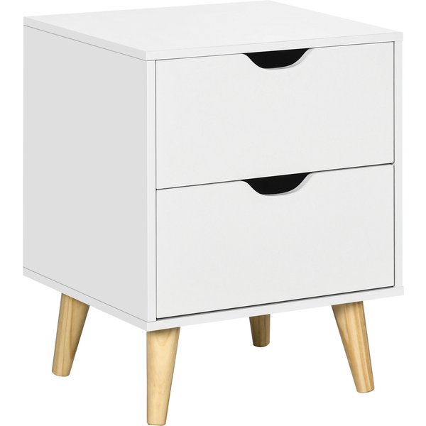 HOMCOM Bedside Table, Bedside Cabinet with 2 Drawers, Side End Table with Pine Wood Legs for Bedroom Living Room, White | Aosom Ireland