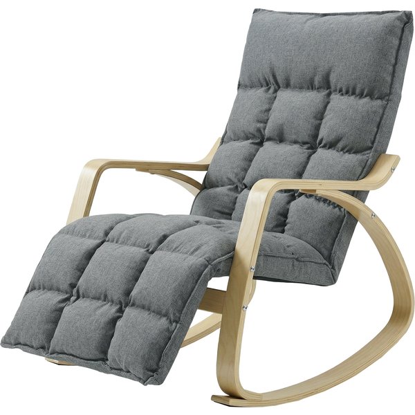Homcom Fauteuil à Bascule Avec Repose-Pieds RéGlable, Fauteuil Relax Rembourré, Gris-image