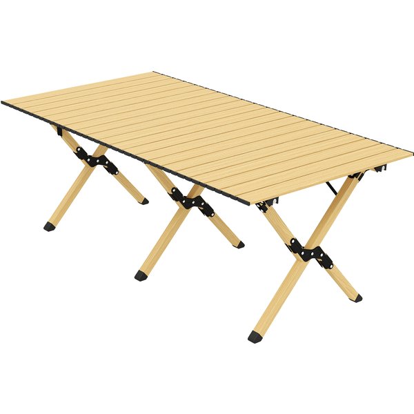 Outsunny Table De Camping 117 X 60 Cm Aluminium Table Pliante Avec Plateau Enroulable Effet Bois Sac De Transport éTanche-image