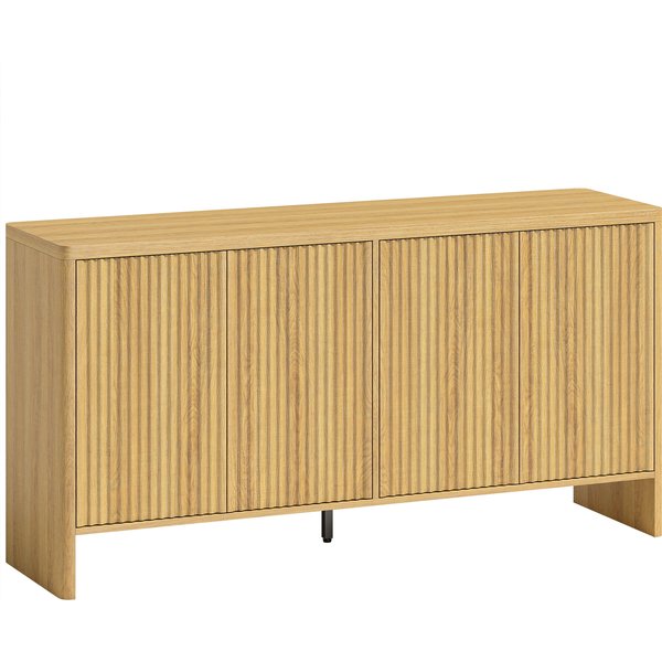 HOMCOM Wohnzimmerbuffet, Aufbewahrungsmöbel mit 4 gerillten Türen und verstellbarem Einlegeboden, Push-to-Open, abgerundete Ecken, moderner Stil, Buffet für Esszimmer & Küche, 147x40x77cm, Eiche Aosom