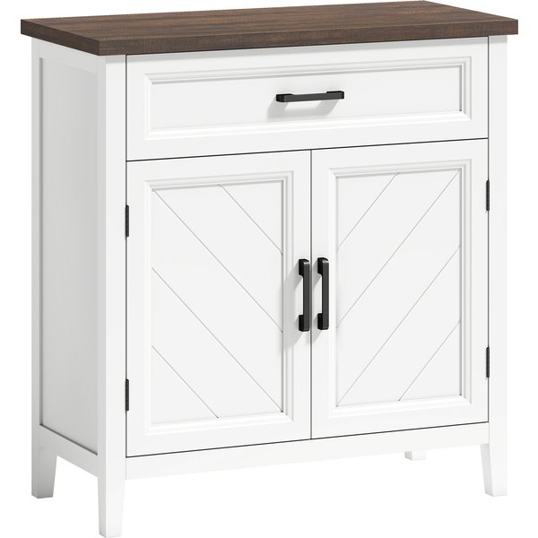 HOMCOM Wohnzimmer-Buffet, Aufbewahrung mit 2 Türen, Schublade und verstellbarem Einlegeboden, moderner Stil, Sideboard für Esszimmer und Küche, 76 x 35 x 80 cm, weiß Aosom