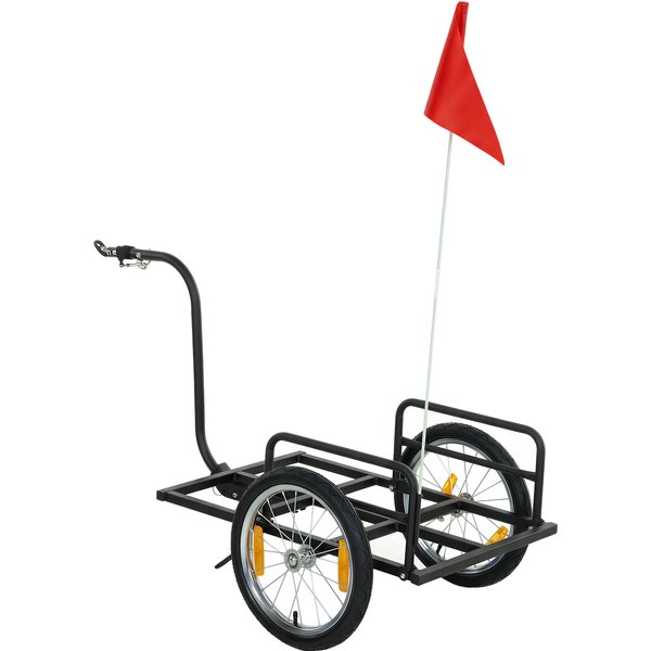Sportnow Remorque De VéLo Pour Charge 40 Kg Chariot à Main En Acier Avec Drapeau Rouge Roues De 40,64 Cm 145X60X42 Cm Noir-image