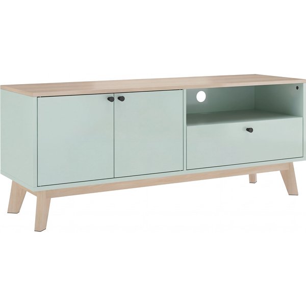 HOMCOM TV-Möbel 120 cm, TV-Bank für Fernseher bis 91,44 cm mit 2 Türen, Schublade, offenem Fach und verstellbarem Regal, moderner Stil, TV-Bank für Wohnzimmer, Schlafzimmer, Hellgrün Aosom