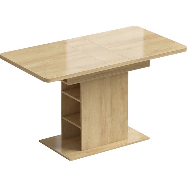 HOMCOM ausziehbarer rechteckiger Esstisch für 4–6 Personen, Küchentisch 110–130 cm mit 6 offenen Regalfächern und Fach, für kleine Räume, Esszimmer, Wohnzimmer, Naturholz Aosom