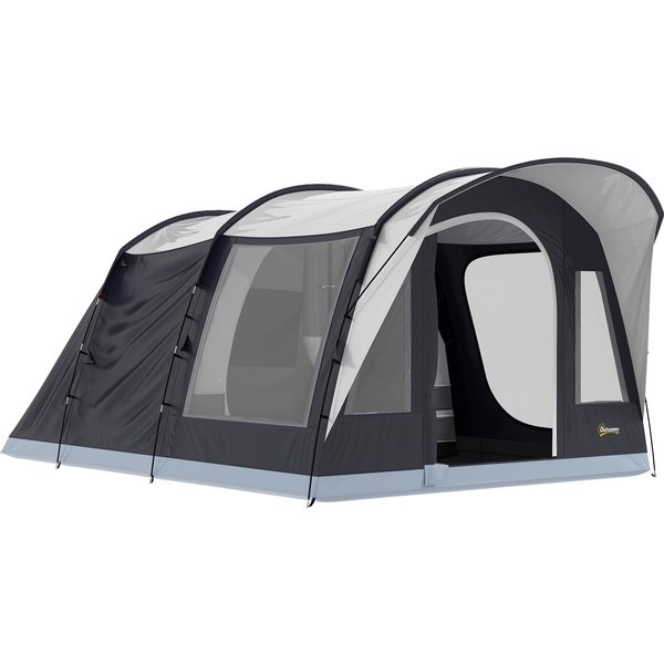 Outsunny Tunnelzelt für 2–4 Personen, Höhe 213 cm, 2 Räume, Familienzelt wasserdicht 3000 mm, Veranda, Fenster, Taschen, Haken, Tragetasche, Navyblau Aosom