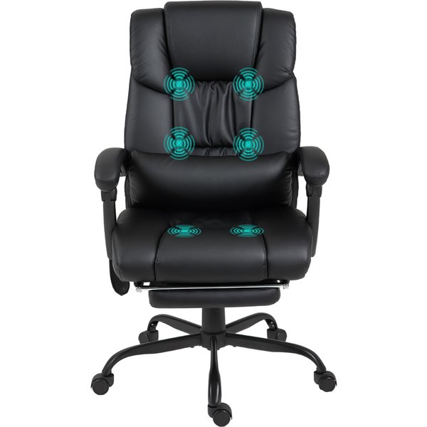Vinsetto Fauteuil De Bureau Ergonomique Avec Fonction Massage, SièGe De Bureau Avec Repose-Pieds, Dossier Haut, Soutien Lombaire Noir-image
