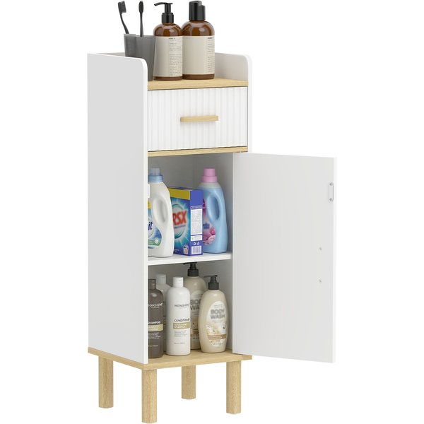 Homcom Meuble De Salle De Bain ÉTroit Avec ÉTagèRe RéGlable Blanc-image