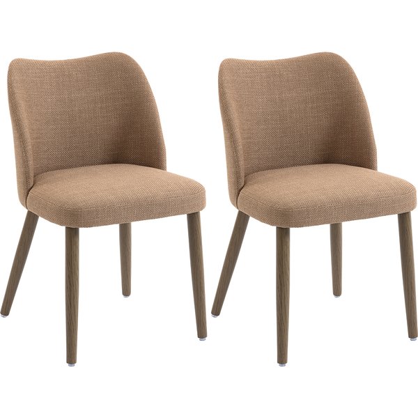 HOMCOM Dining Chairs Set of 2, Mid-Century Linen Upholstered Accent Chairs with Solid Rubberwood Legs, Brown | Aosom Ireland